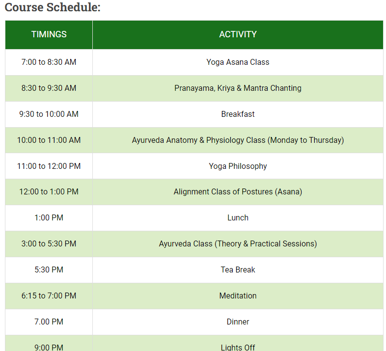 200 Hour Yoga Teacher Training Schedule At Ayuskama Ayurveda